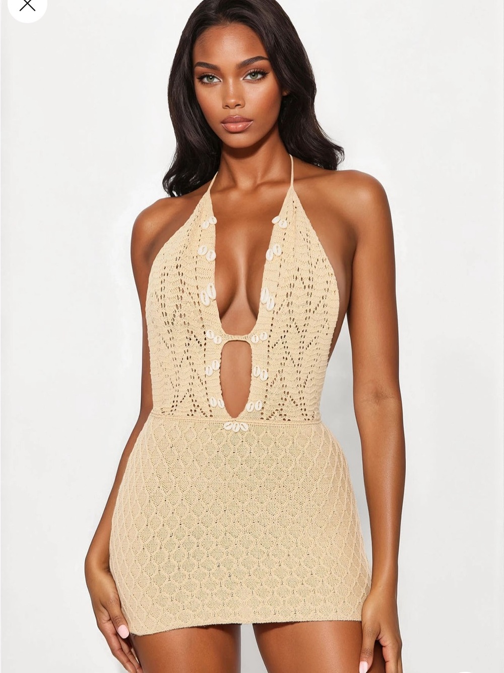 Fashion Nova Sienna Shell Crochet Mini Dress - Cream